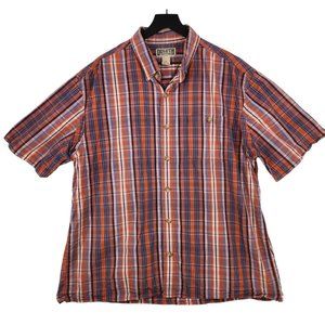 Duluth Trading Co Shirt Mens XL Short Sleeve Button Up Orange Plaid 100% Cotton
